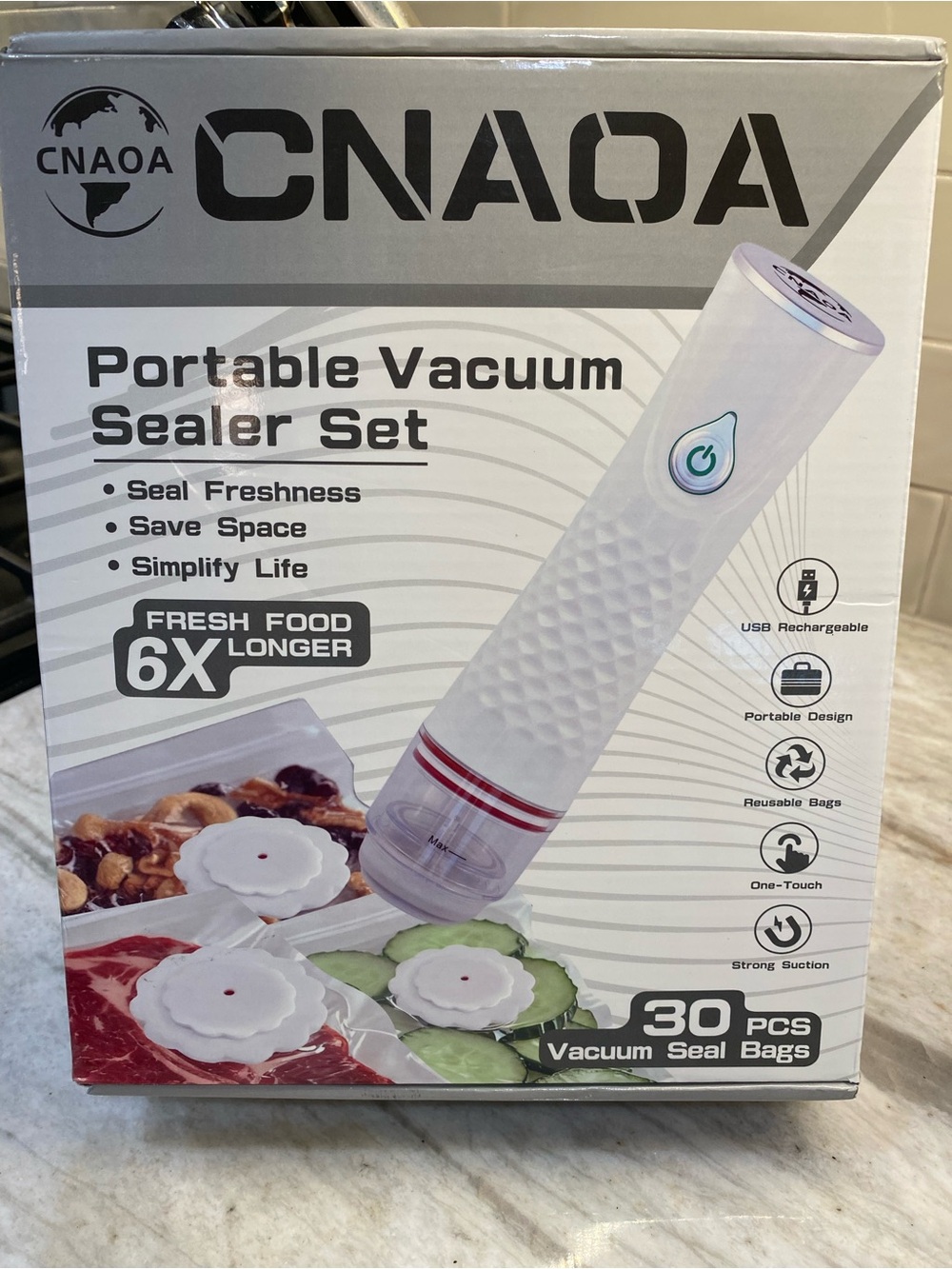 NIB CNAOA Portable Vacuum Sealer Set with 
30 PCS Vacuum Seal Bags